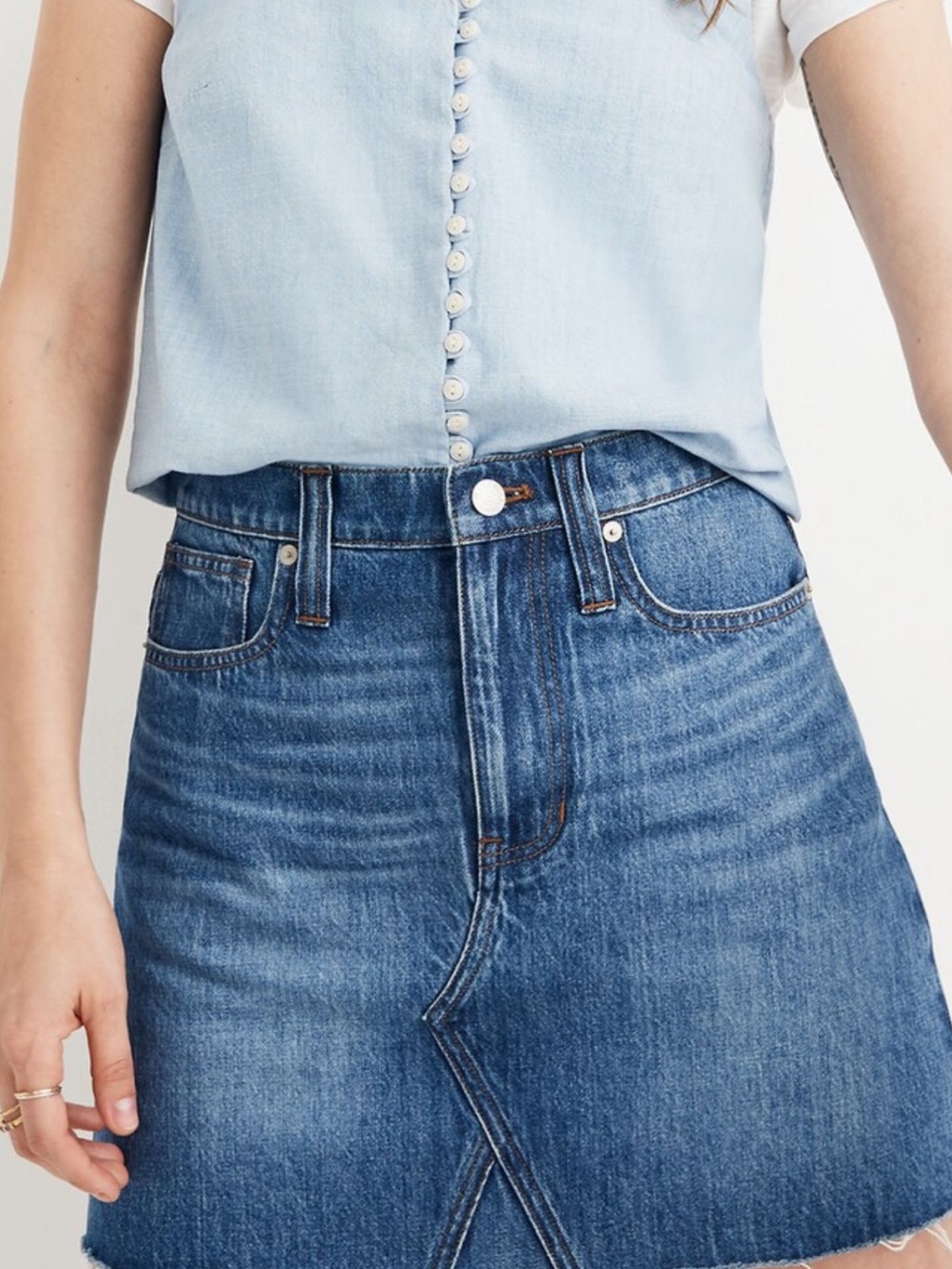 NWT: Madewell High-Rise Denim Mini Skirt - Medium Blue - rigid denim a line.
